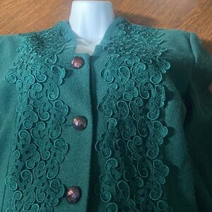 Vintage 1980s Felicity Green Suit, 100% Wool, Small
